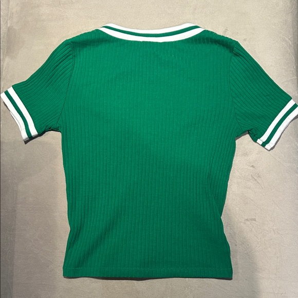 Forever 21 Green Ribbed V-Neck with White Trim - Picture 2 of 2